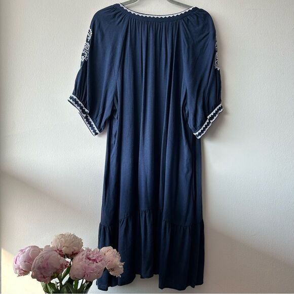 TRIBAL Notch Neck Embroidered Dress in navy blue - Picture 4 of 14